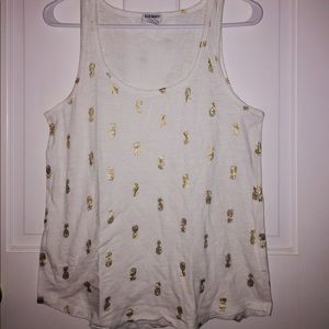 White Tank Top with Gold Pineapples